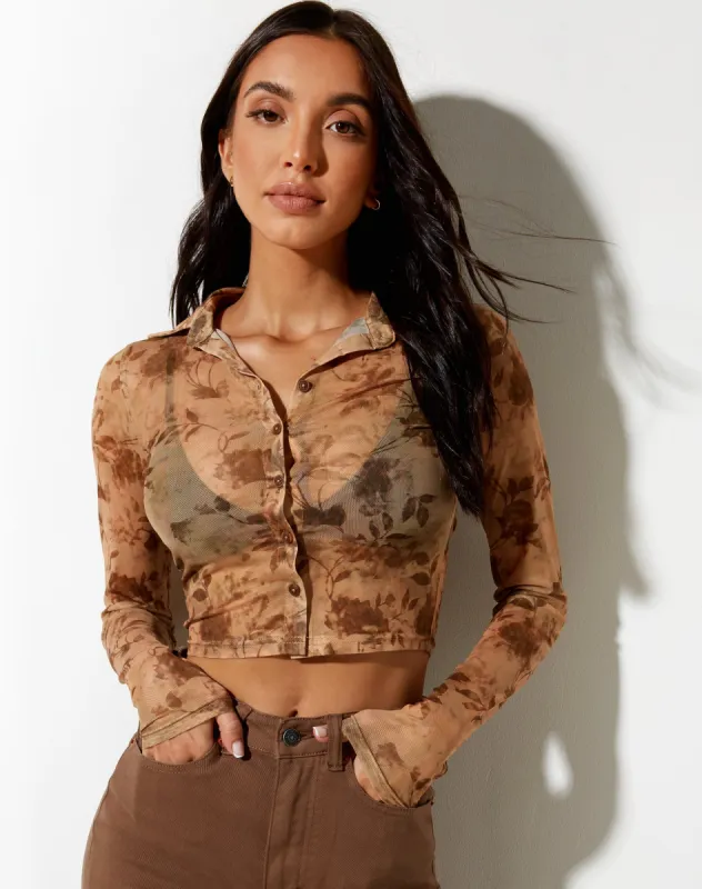 Kelly Long Sleeve Shirt in Botanical Animal sold by Motel Rocks