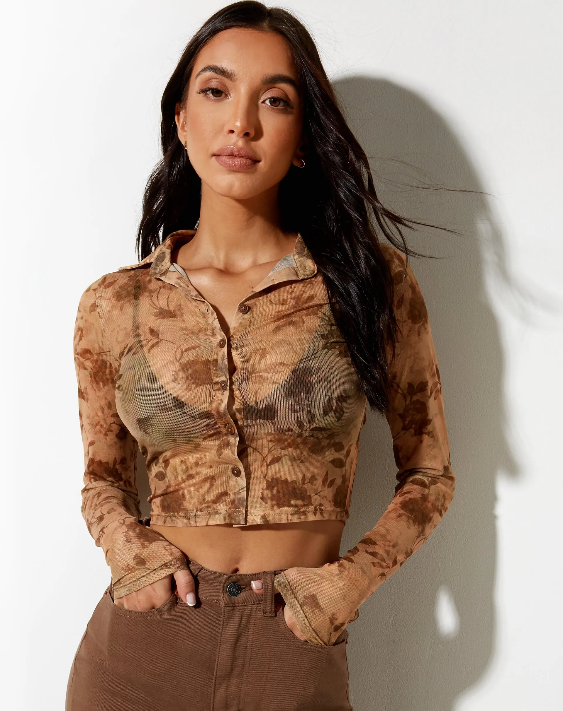 Kelly Long Sleeve Shirt in Botanical Animal sold by Motel Rocks