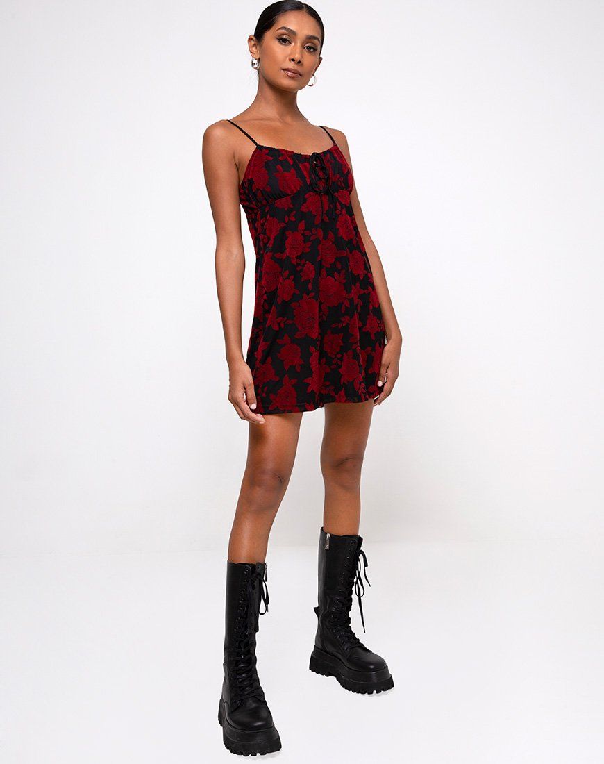 Kumala Dress in Romantic Red Rose Flock sold by Motel Rocks product image thumbnail 3