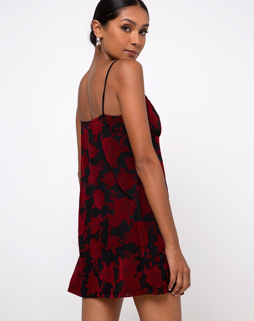 Kumala Dress in Romantic Red Rose Flock sold by Motel Rocks product image thumbnail 2