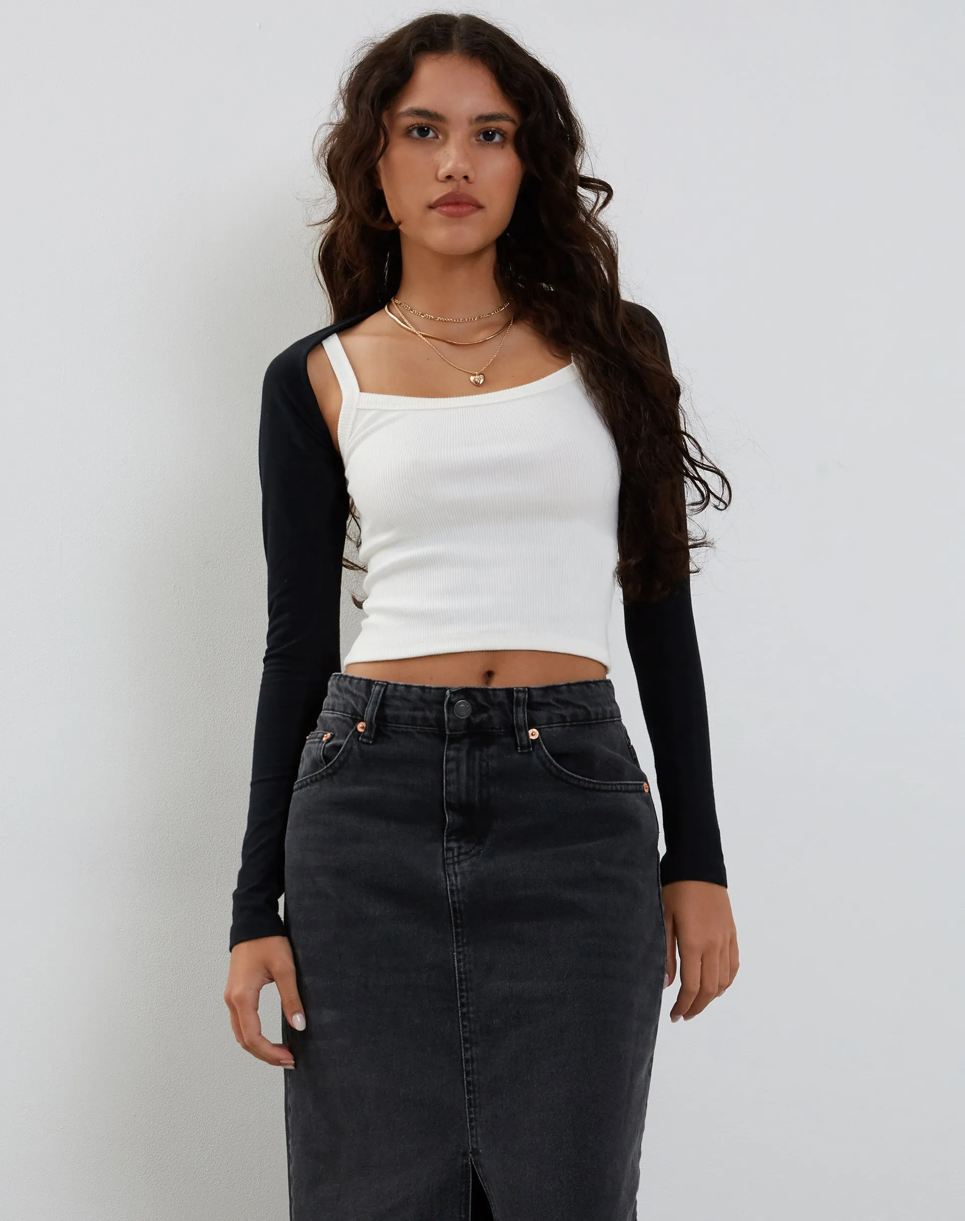 Ladri Shrug Top in Black Lycra sold by Motel Rocks