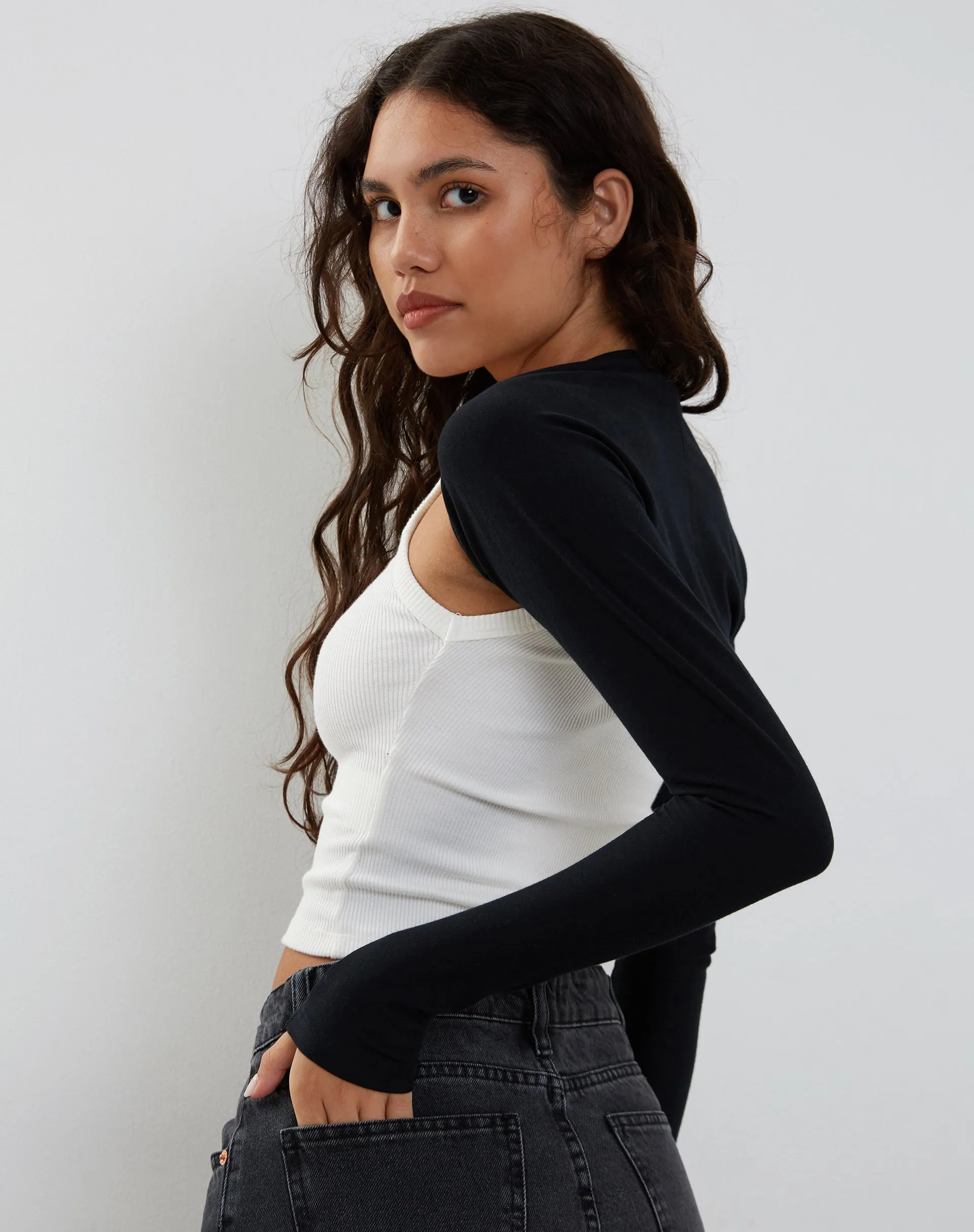 Ladri Shrug Top in Black Lycra sold by Motel Rocks product image thumbnail 2