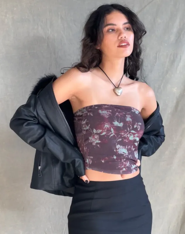 Peggy Bandeau Top in Botanical Floral Brown sold by Motel Rocks