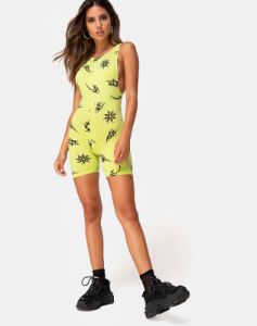 Acro unitard in Green with Tribal Repeat sold by Motel Rocks