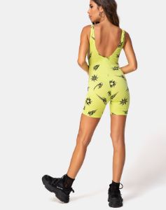 Acro unitard in Green with Tribal Repeat sold by Motel Rocks