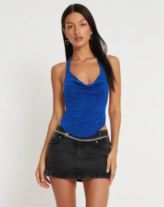 Nabas Cowl Neck Slinky Top in Royal Blue sold by Motel Rocks