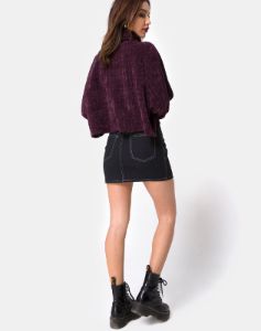 Mini Broomy Skirt in Black with White Stitch sold by Motel Rocks