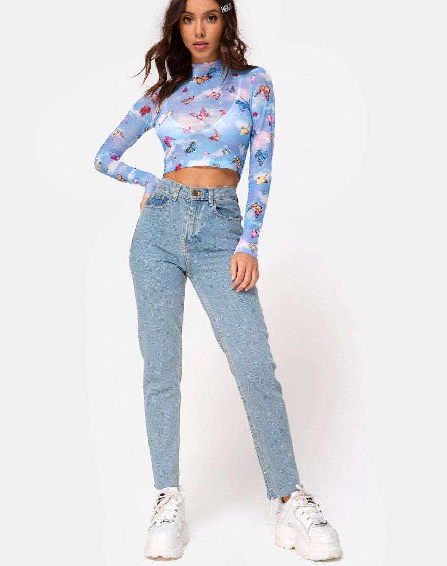Lara Top in Mesh Blue Butterfly sold by Motel Rocks product image thumbnail 3