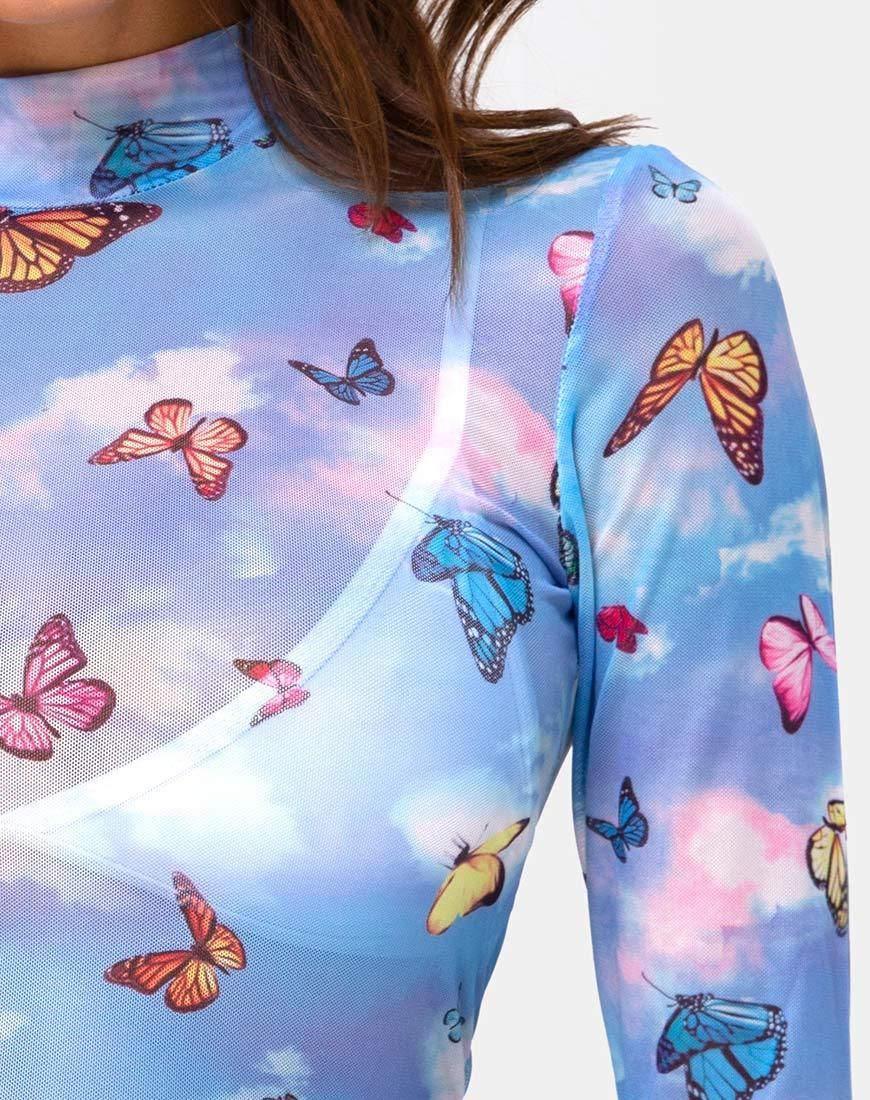 Lara Top in Mesh Blue Butterfly sold by Motel Rocks product image thumbnail 5