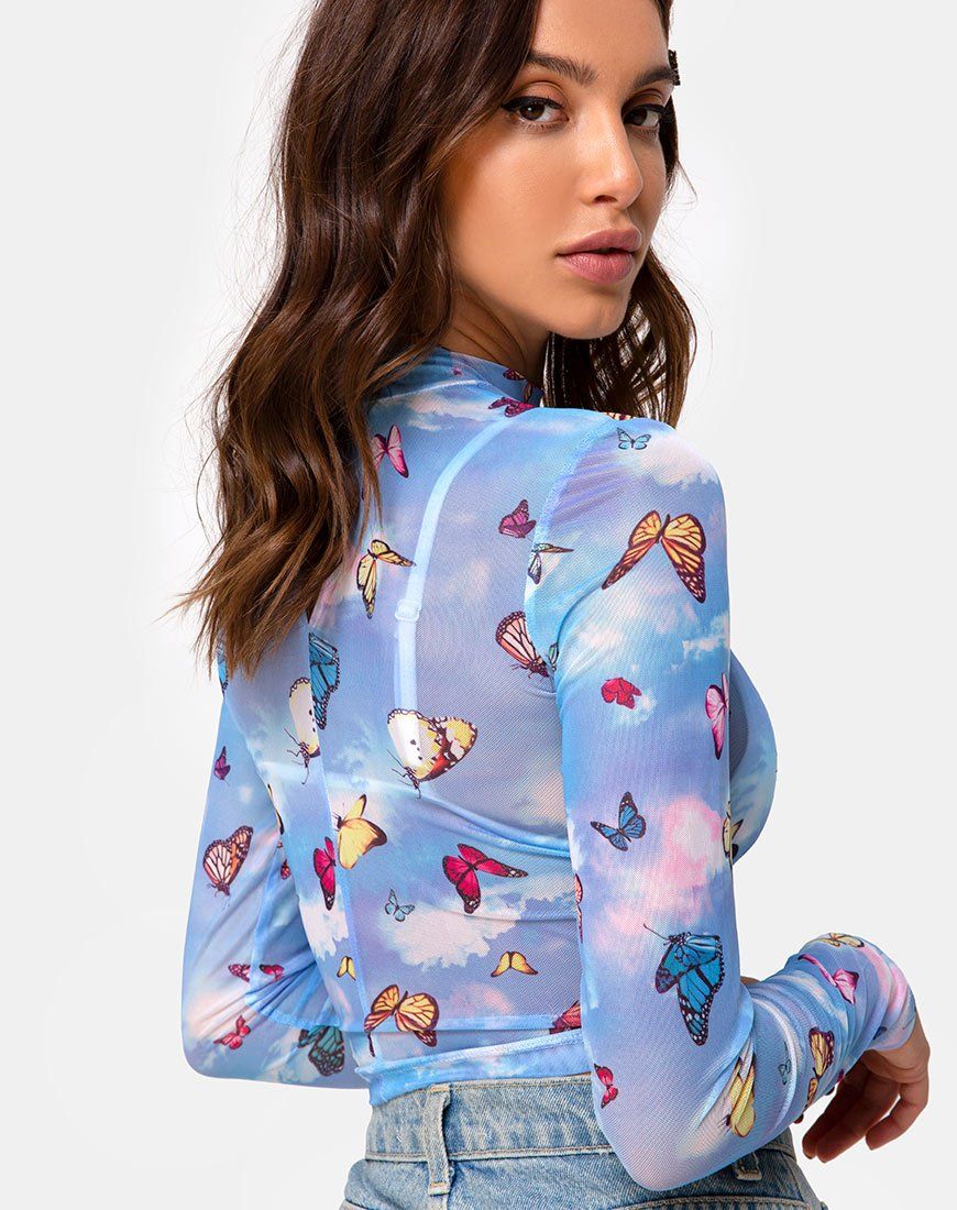 Lara Top in Mesh Blue Butterfly sold by Motel Rocks product image thumbnail 2