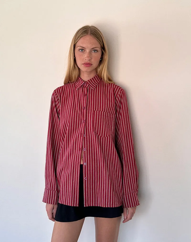 Turner Oversized Shirt in Maroon Stripe sold by Motel Rocks product image thumbnail 2