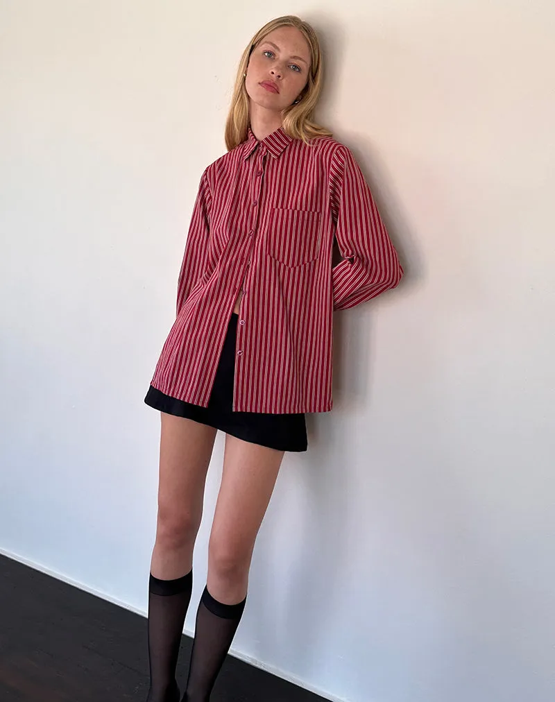 Turner Oversized Shirt in Maroon Stripe sold by Motel Rocks