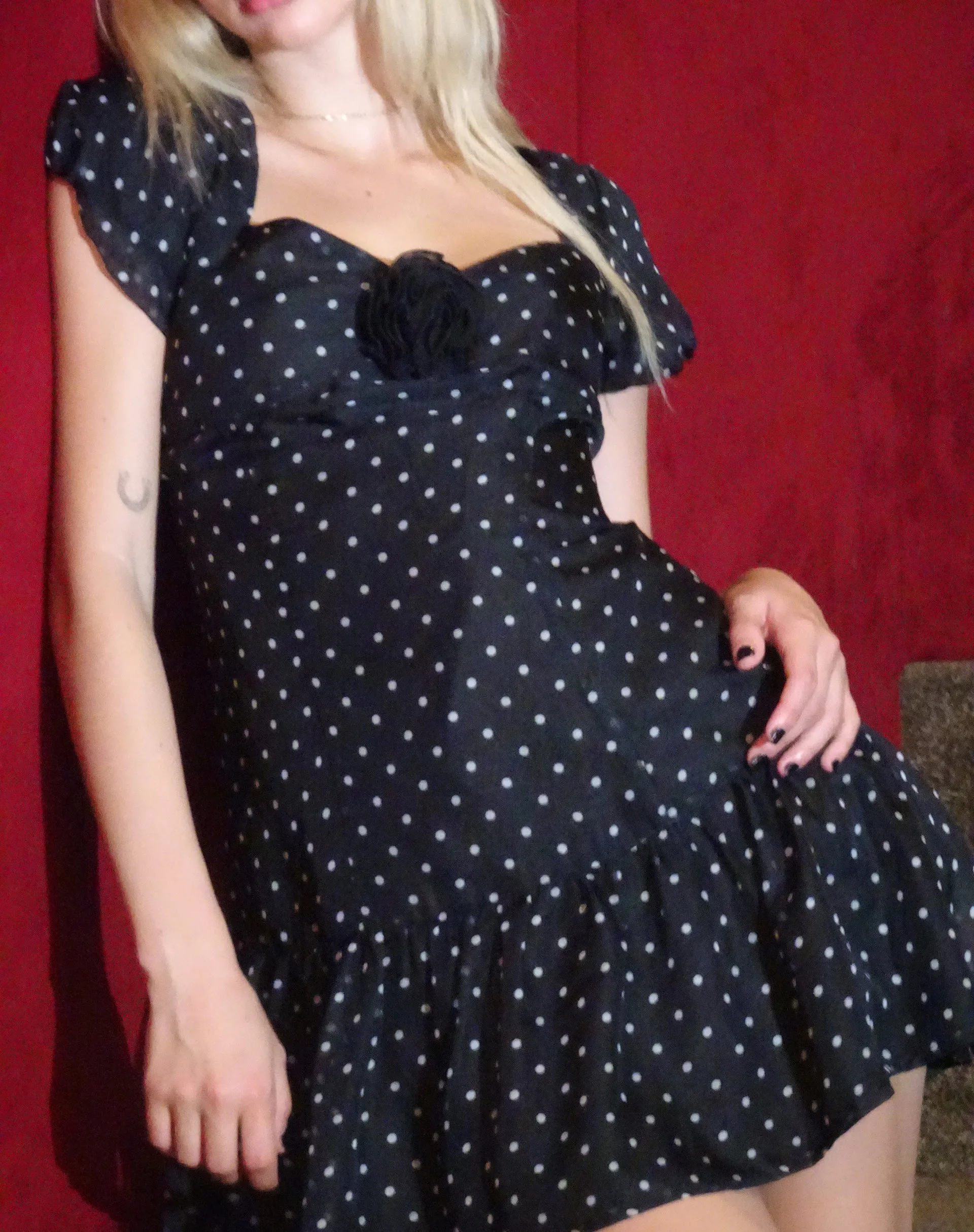 Clara Mini Dress in Polka Black Chiffon sold by Motel Rocks product image thumbnail 3