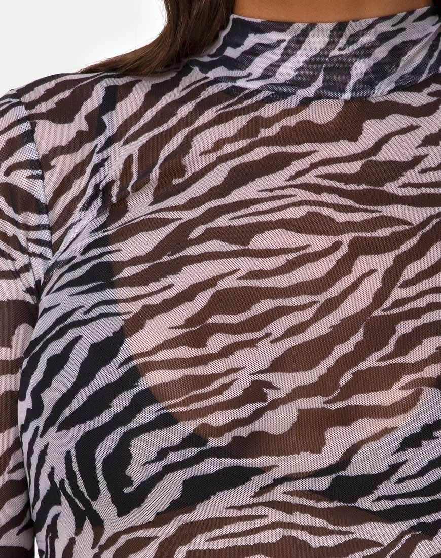 Lara Crop Top in Net 90's Zebra Black and White sold by Motel Rocks product image thumbnail 5