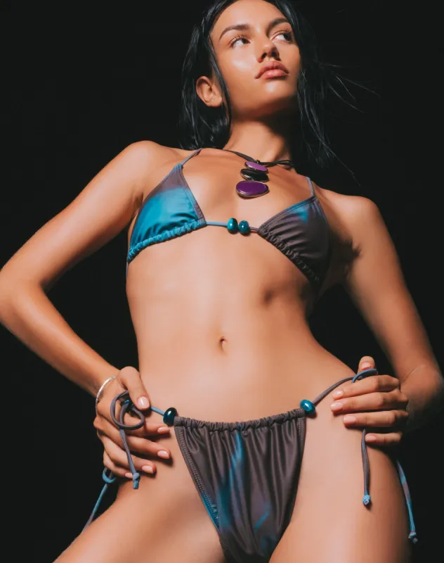Leyna Beaded Bikini Bottom in Watercolour Brown sold by Motel Rocks