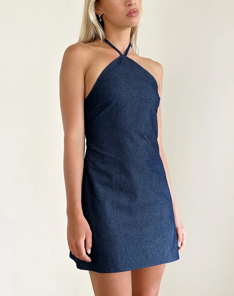 Belinda Halterneck Mini Dress in Denim Chambray Indigo sold by Motel Rocks product image thumbnail 4