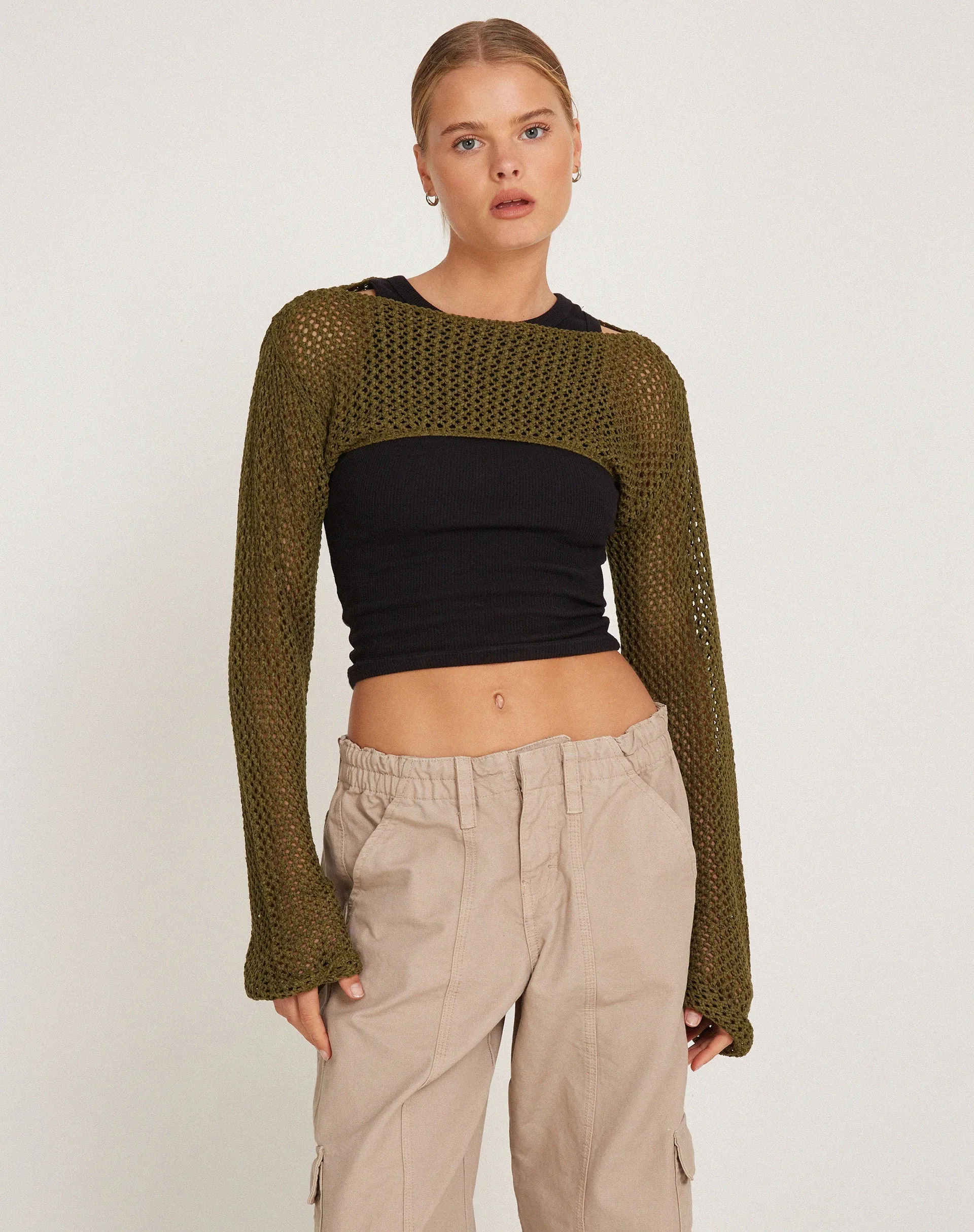 Hanita Bolero Top in Olive Green sold by Motel Rocks product image thumbnail 2