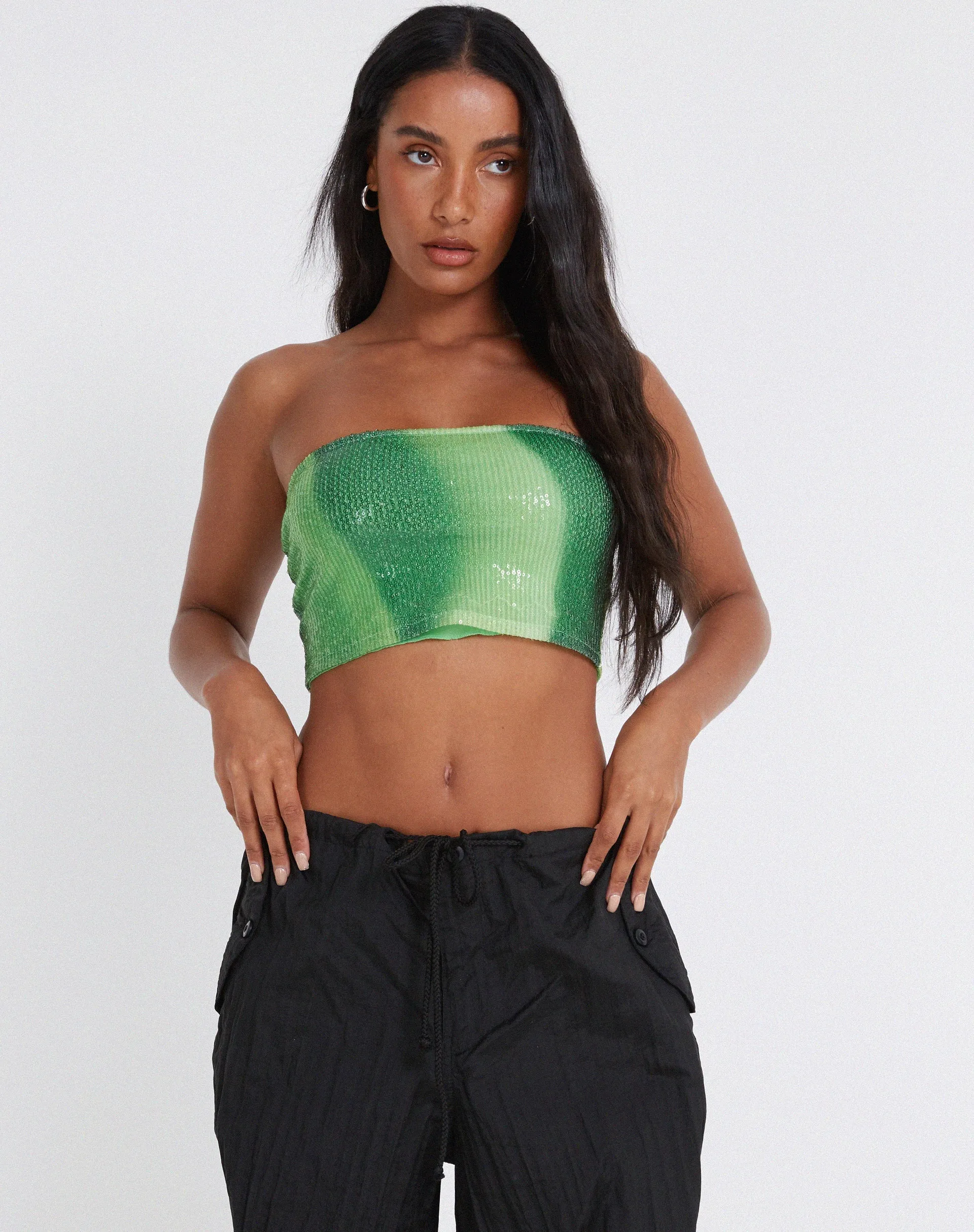 Bandira Bandeau Top in Sequin Solarized Green sold by Motel Rocks product image thumbnail 5