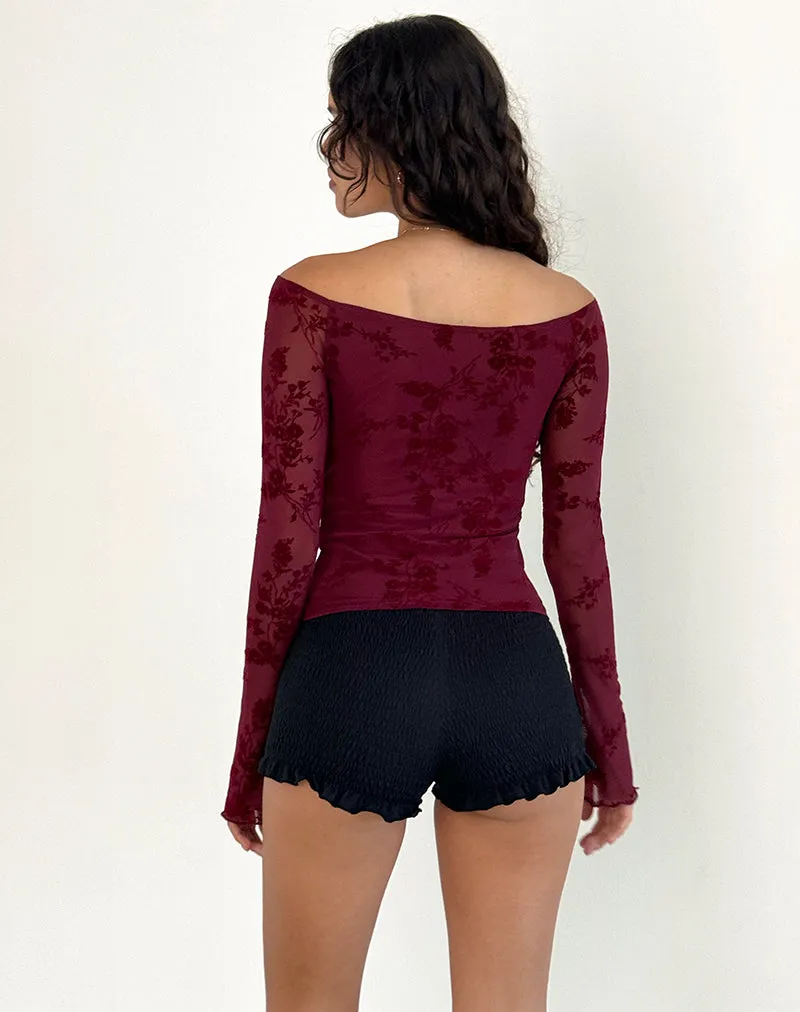 Lutana Top in Botanical Flower Maroon sold by Motel Rocks product image thumbnail 3
