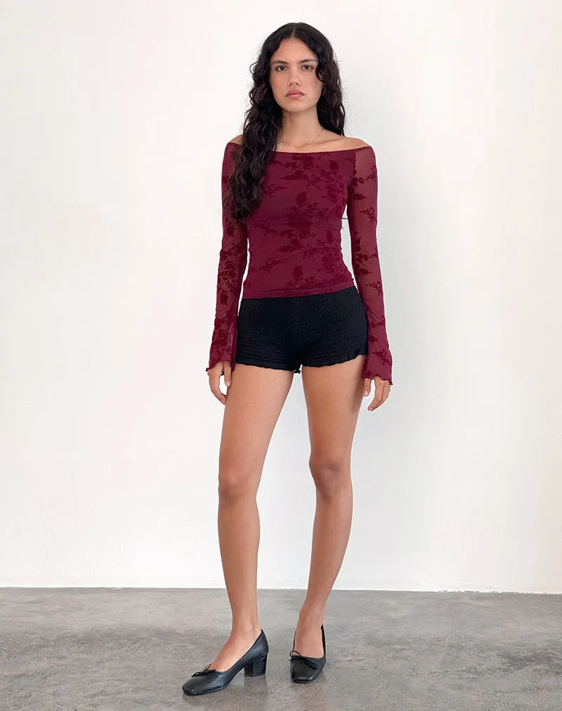 Lutana Top in Botanical Flower Maroon sold by Motel Rocks product image thumbnail 2