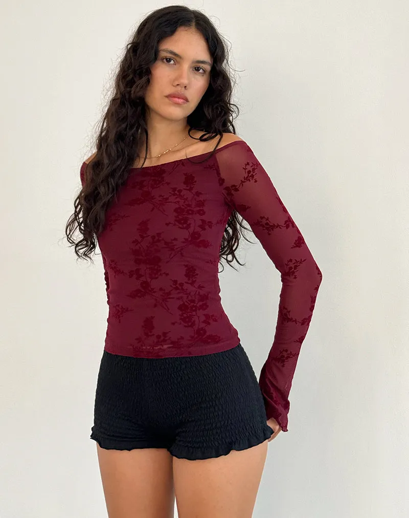 Lutana Top in Botanical Flower Maroon sold by Motel Rocks
