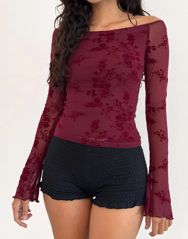 Lutana Top in Botanical Flower Maroon sold by Motel Rocks product image thumbnail 4