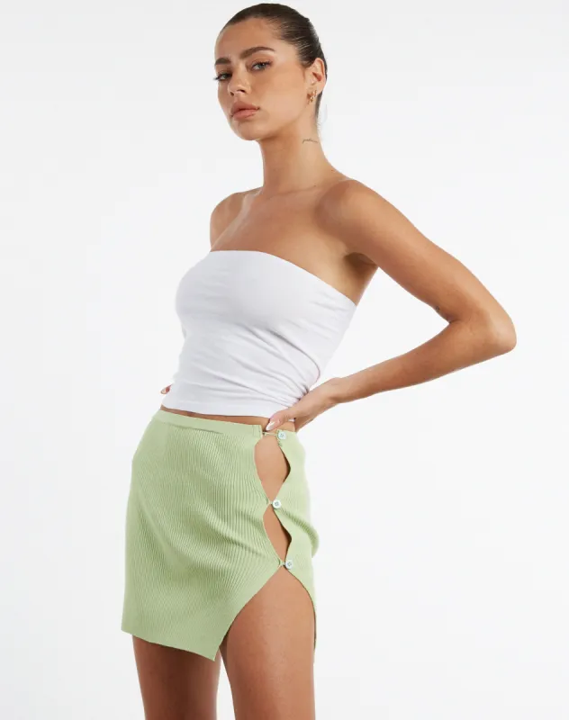 Piri Mini Skirt in Rib Knit Pastel Lime sold by Motel Rocks