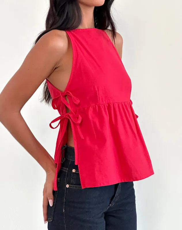 Palsi Tie Side Sleeveless Top in Tango Red sold by Motel Rocks