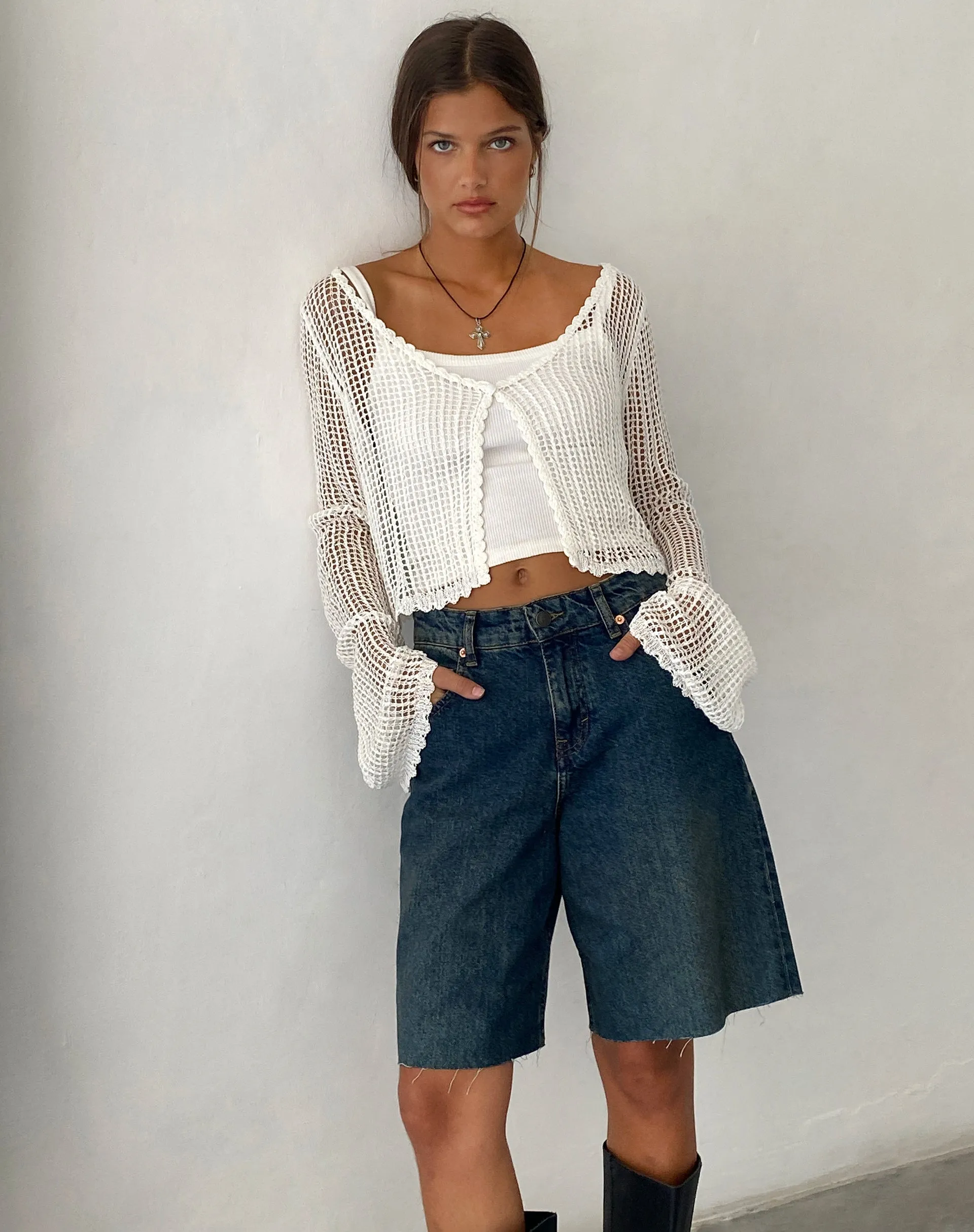 Septa Cropped Knit Cardigan in Ivory sold by Motel Rocks product image thumbnail 3