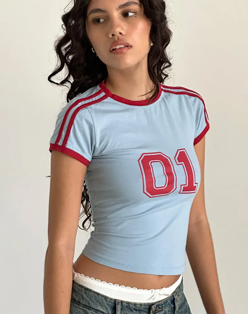 Salda Tee in Nantucket Blue with Adrenaline Red Binding sold by Motel Rocks product image thumbnail 4