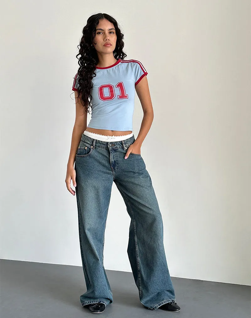 Salda Tee in Nantucket Blue with Adrenaline Red Binding sold by Motel Rocks product image thumbnail 2