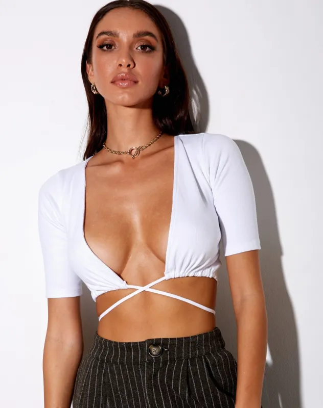 Liena Top in Rib White sold by Motel Rocks