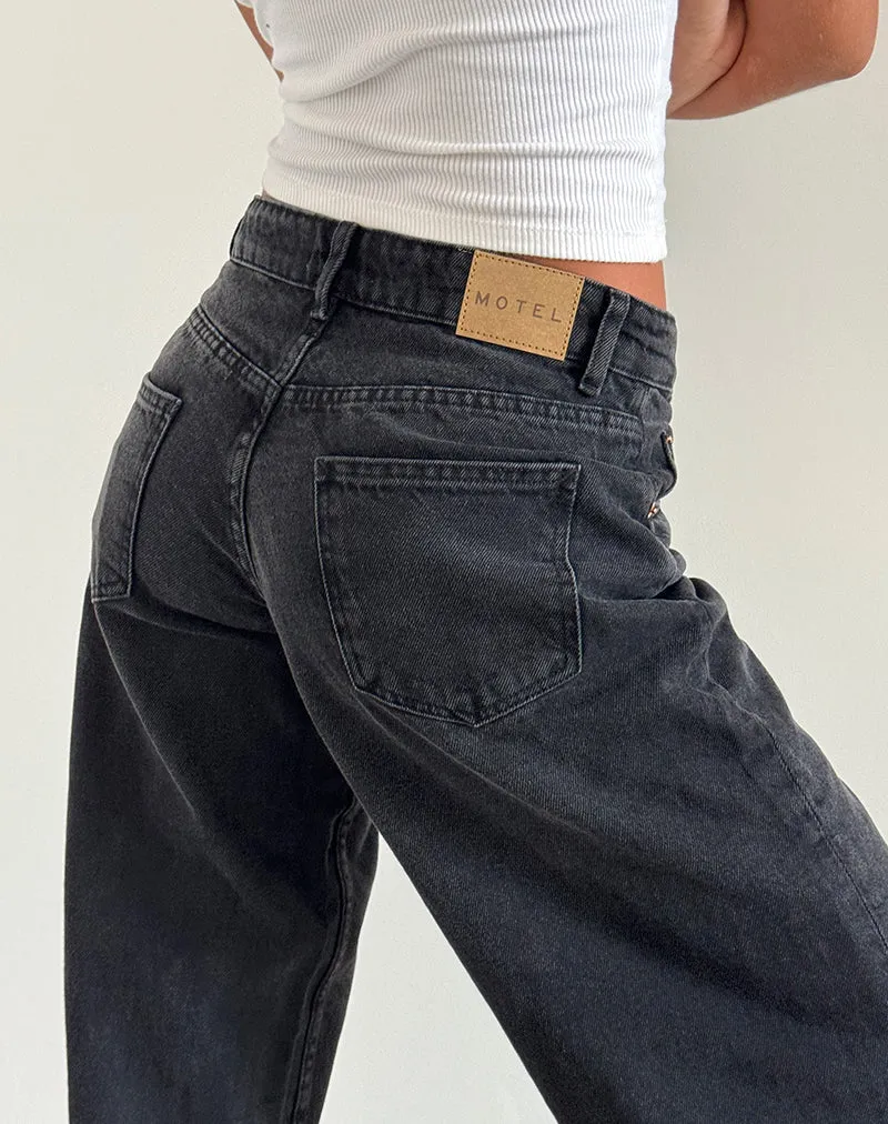 Roomy Extra Wide Low Rise Jeans in Washed Black sold by Motel Rocks product image thumbnail 5