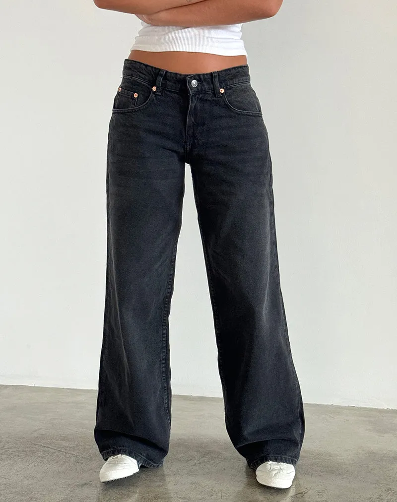 Roomy Extra Wide Low Rise Jeans in Washed Black sold by Motel Rocks product image thumbnail 2