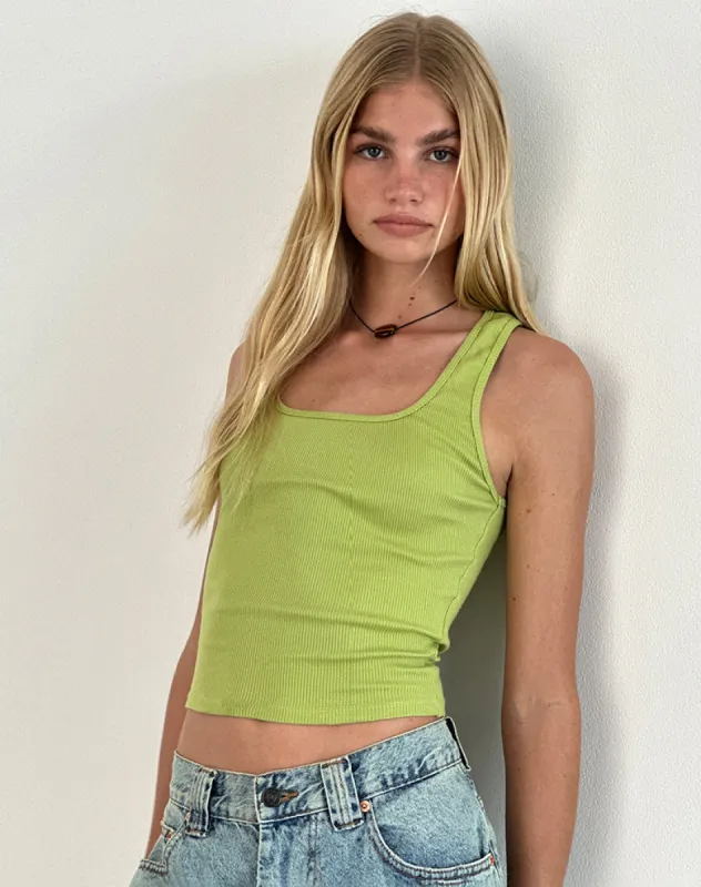 Roxe Ribbed Vest Top in Leaf Green sold by Motel Rocks