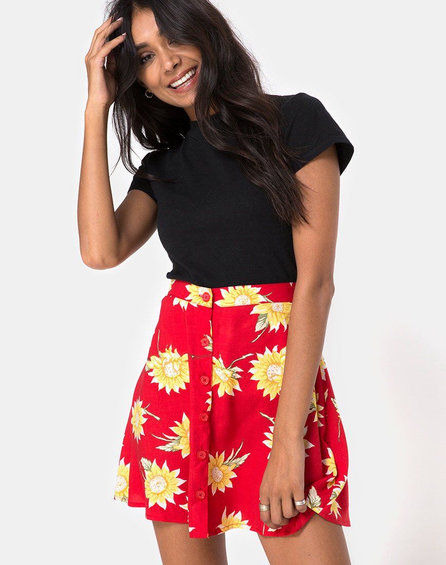 Andrea Skater Skirt in Sunny Days Red sold by Motel Rocks