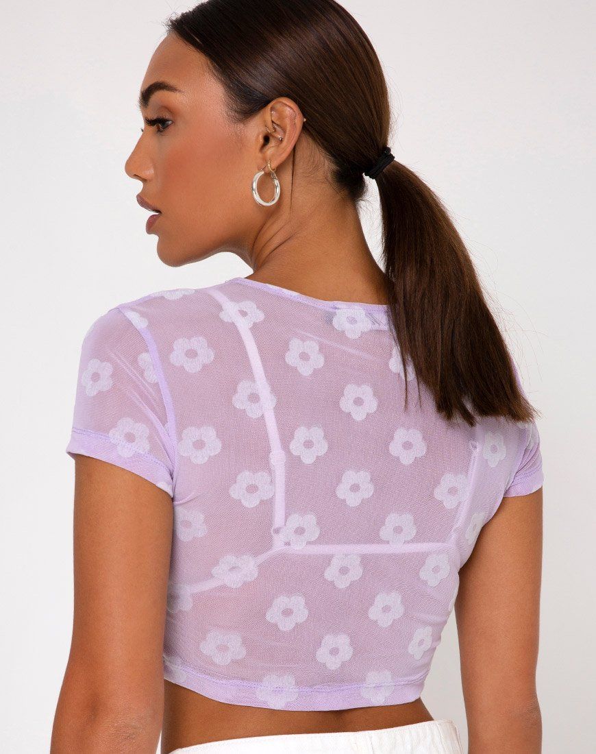 Tiney Crop Tee in Lilac Mesh Daisy White Flock sold by Motel Rocks product image thumbnail 5