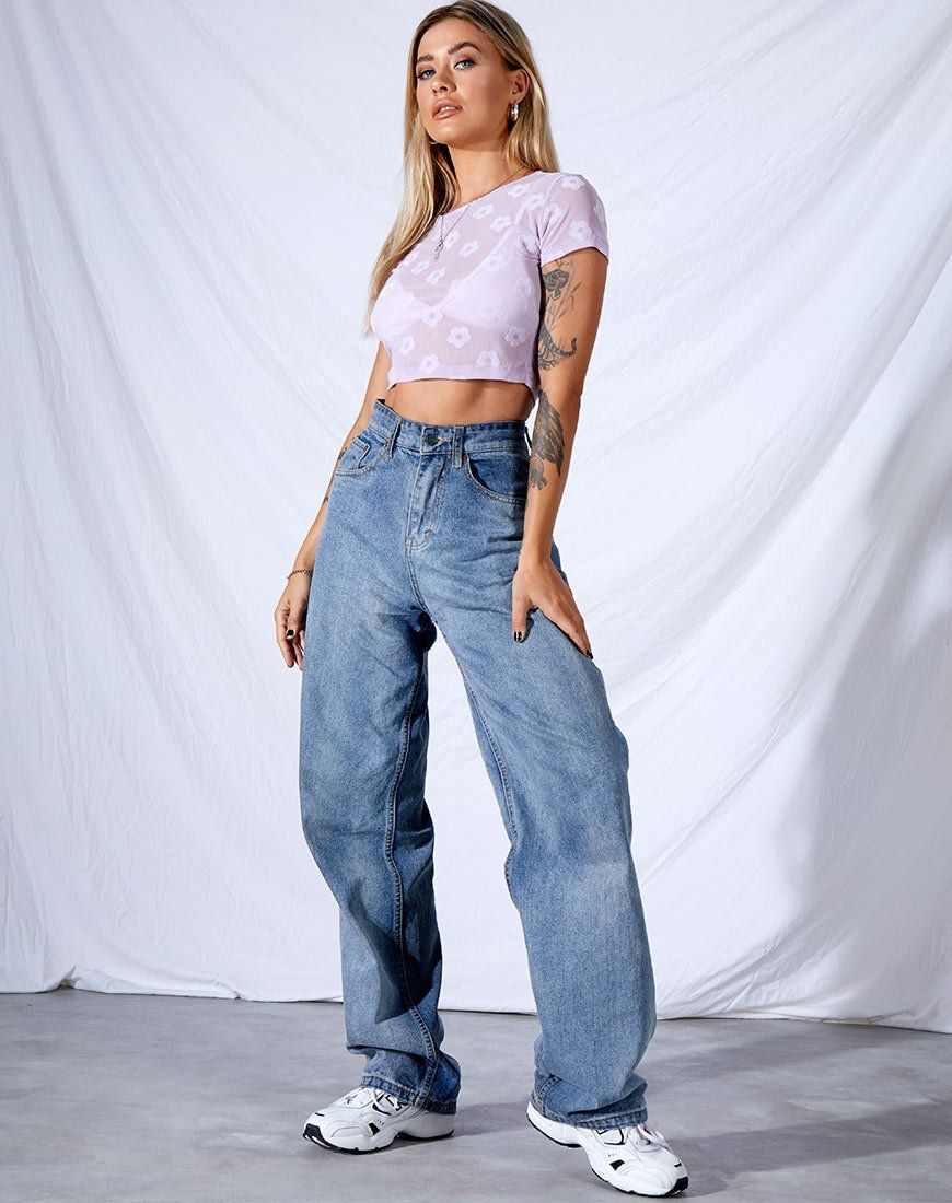 Tiney Crop Tee in Lilac Mesh Daisy White Flock sold by Motel Rocks product image thumbnail 3