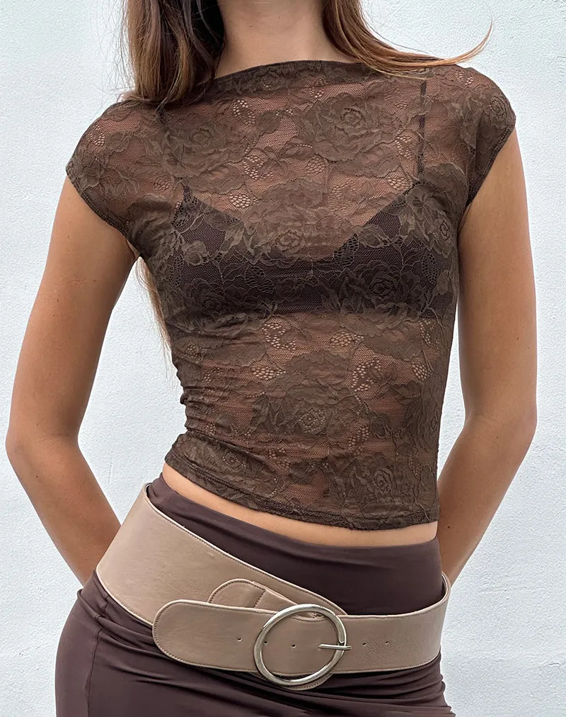 Nova Unlined Lace Top in Dark Brown sold by Motel Rocks product image thumbnail 2