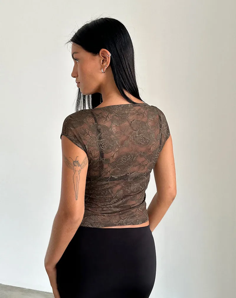 Nova Unlined Lace Top in Dark Brown sold by Motel Rocks product image thumbnail 5