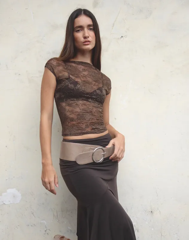Nova Unlined Lace Top in Dark Brown sold by Motel Rocks