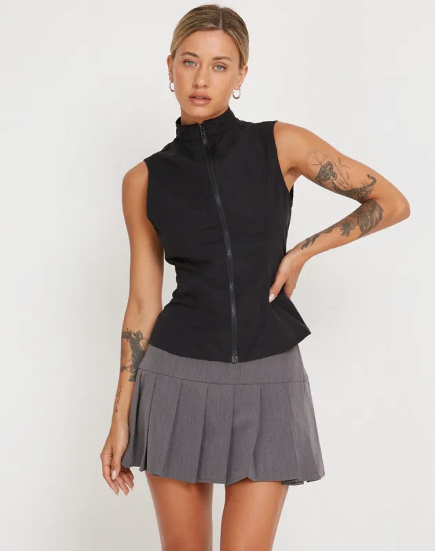 Rilyn Zip Up Vest Top in Black sold by Motel Rocks