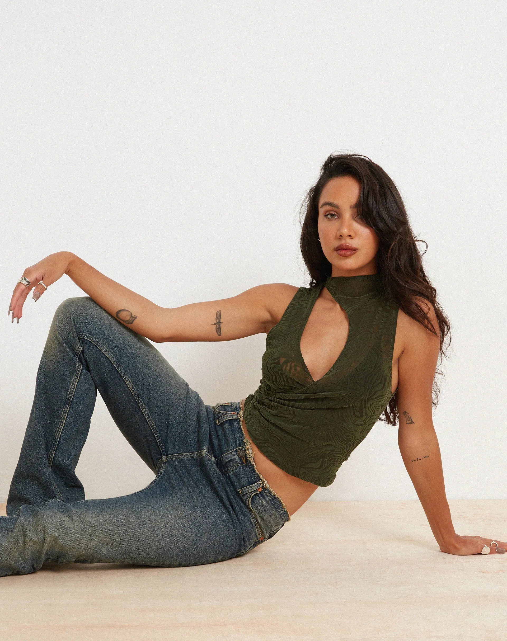 Herti Top in Mixed Animal Flock Khaki sold by Motel Rocks product image thumbnail 5