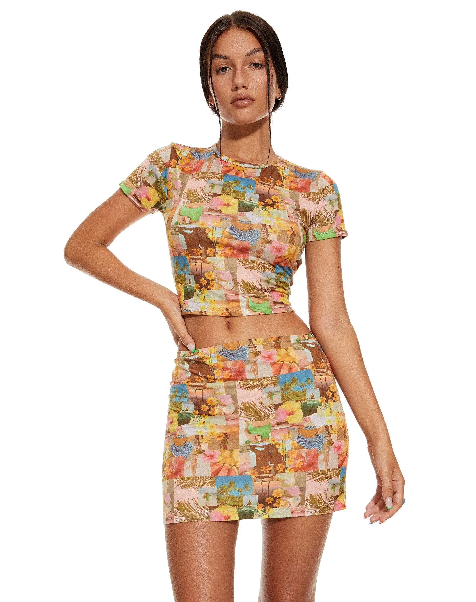 MOTEL X BARBARA Guida Mini Skirt in 90s Tropical Collage sold by Motel Rocks product image thumbnail 4