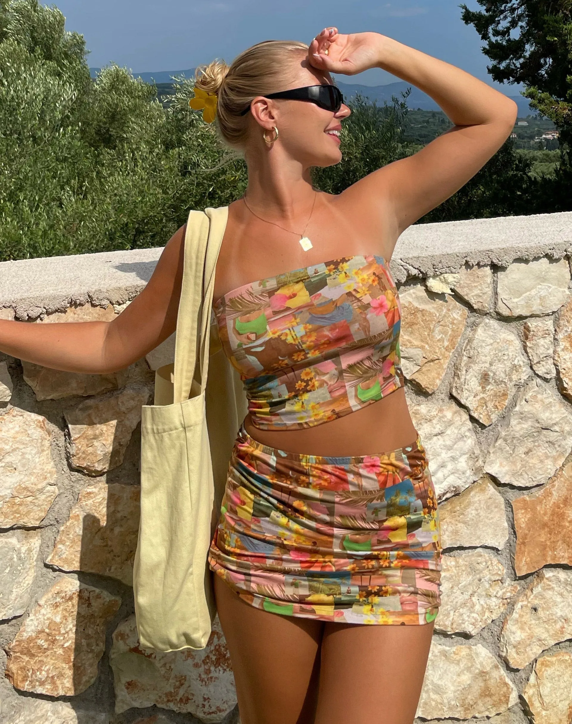 MOTEL X BARBARA Guida Mini Skirt in 90s Tropical Collage sold by Motel Rocks