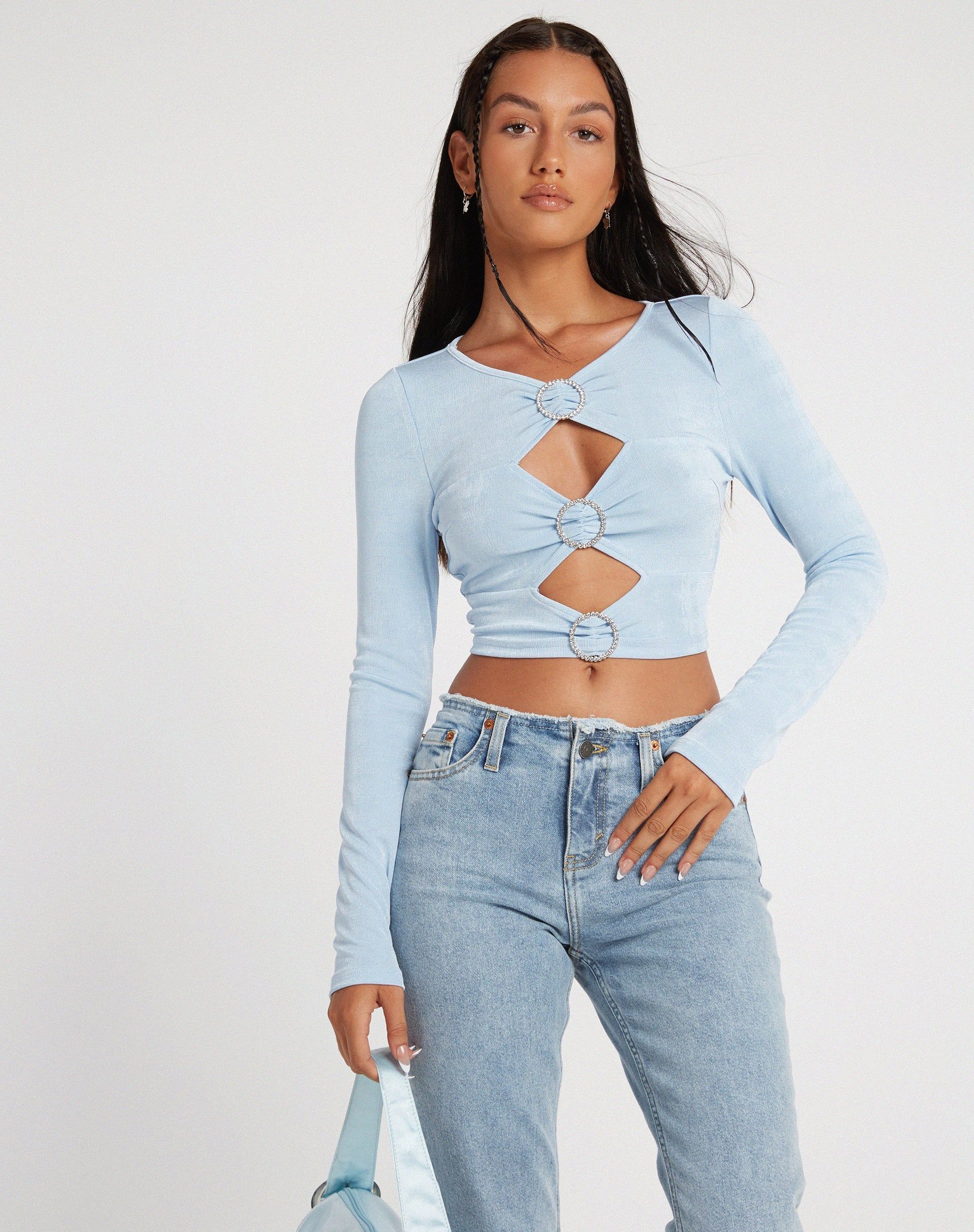 Ruti Long Sleeve Top in Crepe Baby Blue sold by Motel Rocks product image thumbnail 3