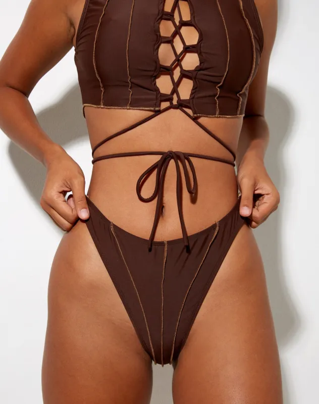 Shira Bikini Bottom in Choco Brown sold by Motel Rocks