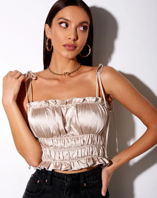 Silvia Cami Top in Satin Champagne sold by Motel Rocks