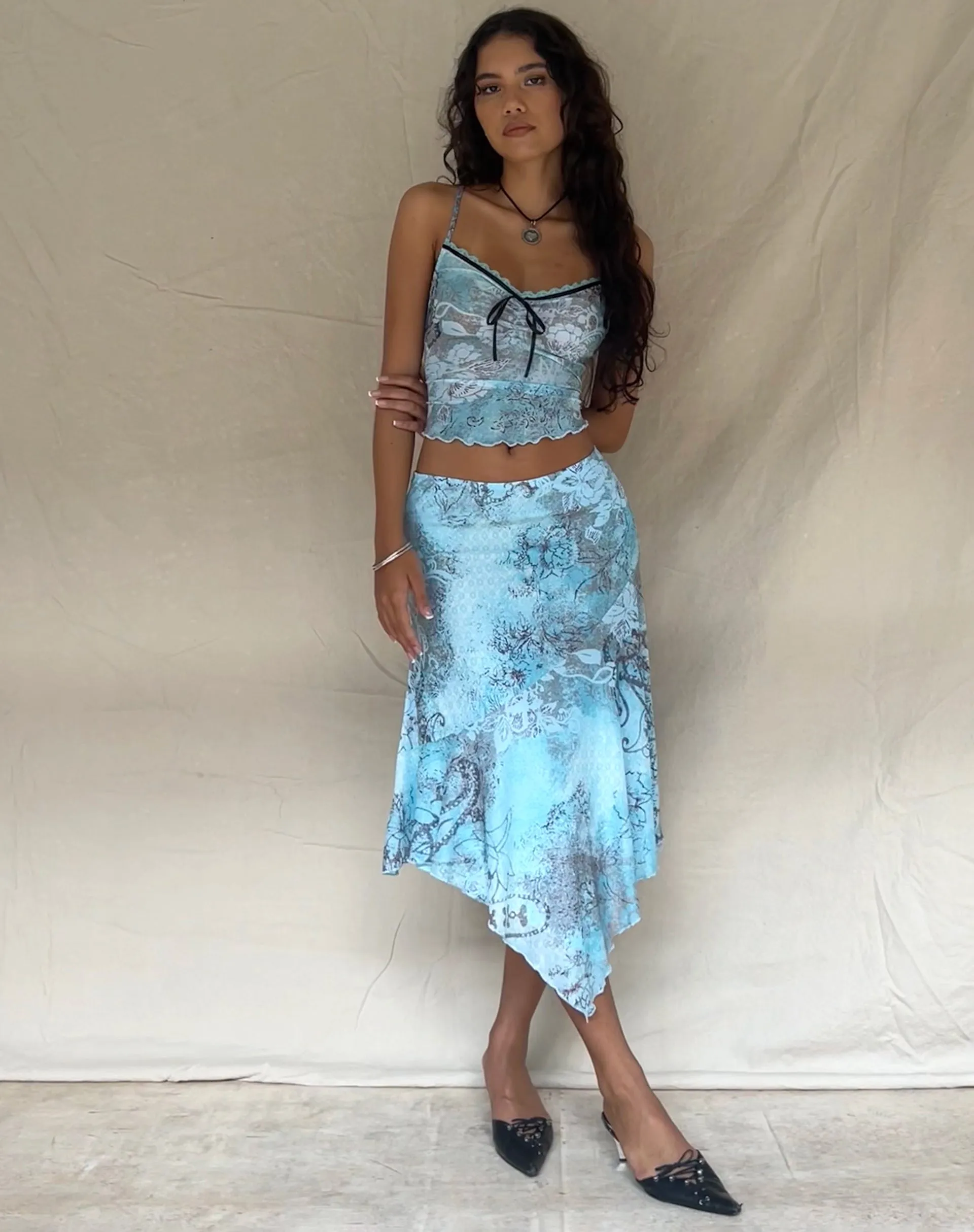 Cinta Low Rise Midi Skirt in Paisley Abstract Rustic sold by Motel Rocks product image thumbnail 2