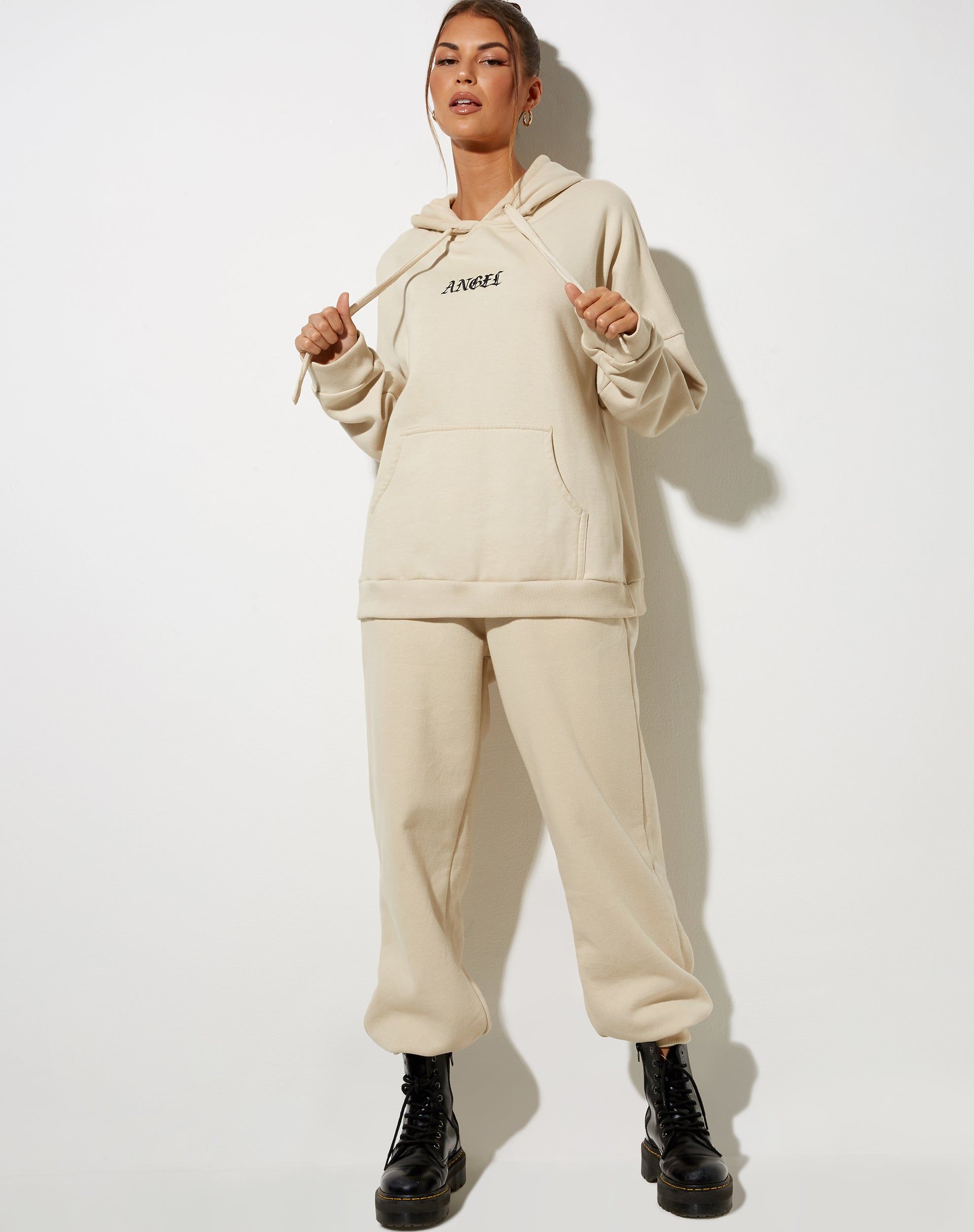Oversize Hoody in Stone with Angel Embro sold by Motel Rocks product image thumbnail 4